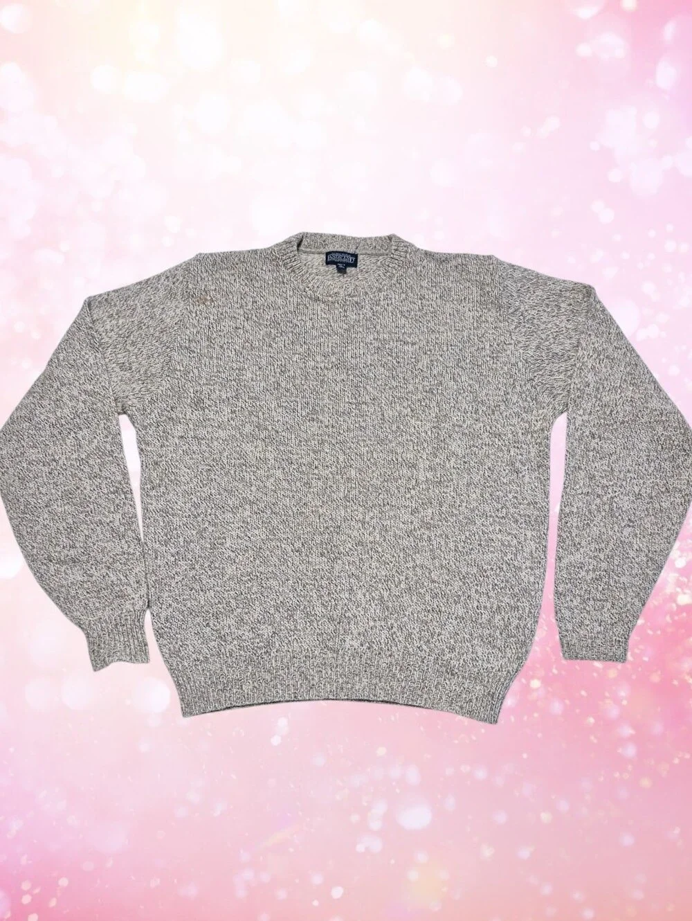 Lands' End Light Gray Mens Wool Sweater XL Long